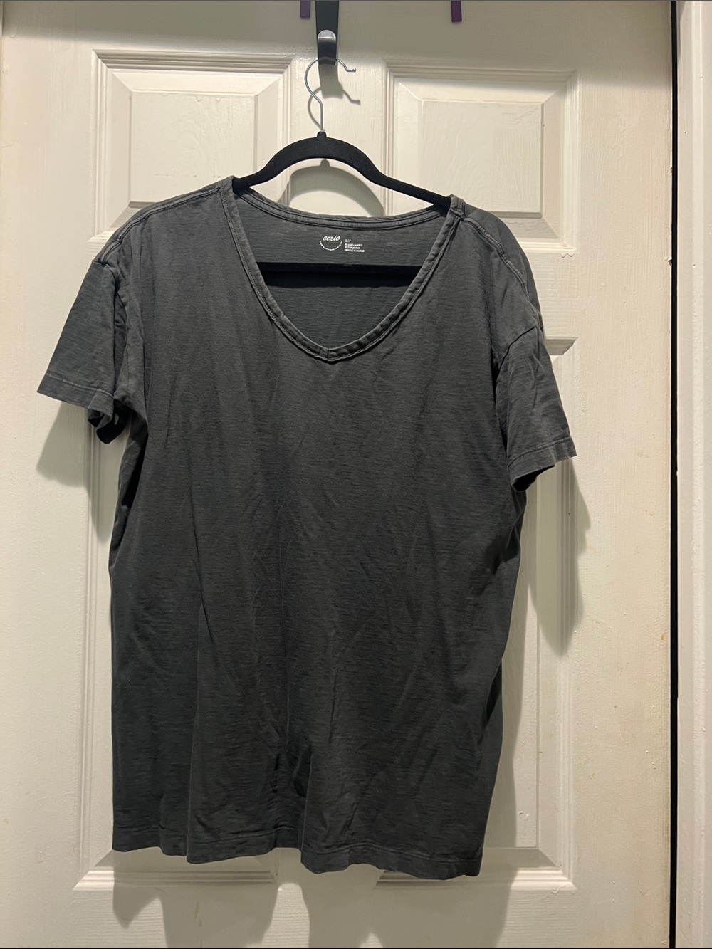 aerie Dark Charcoal V-Neck Oversized Short Sleeve Tee